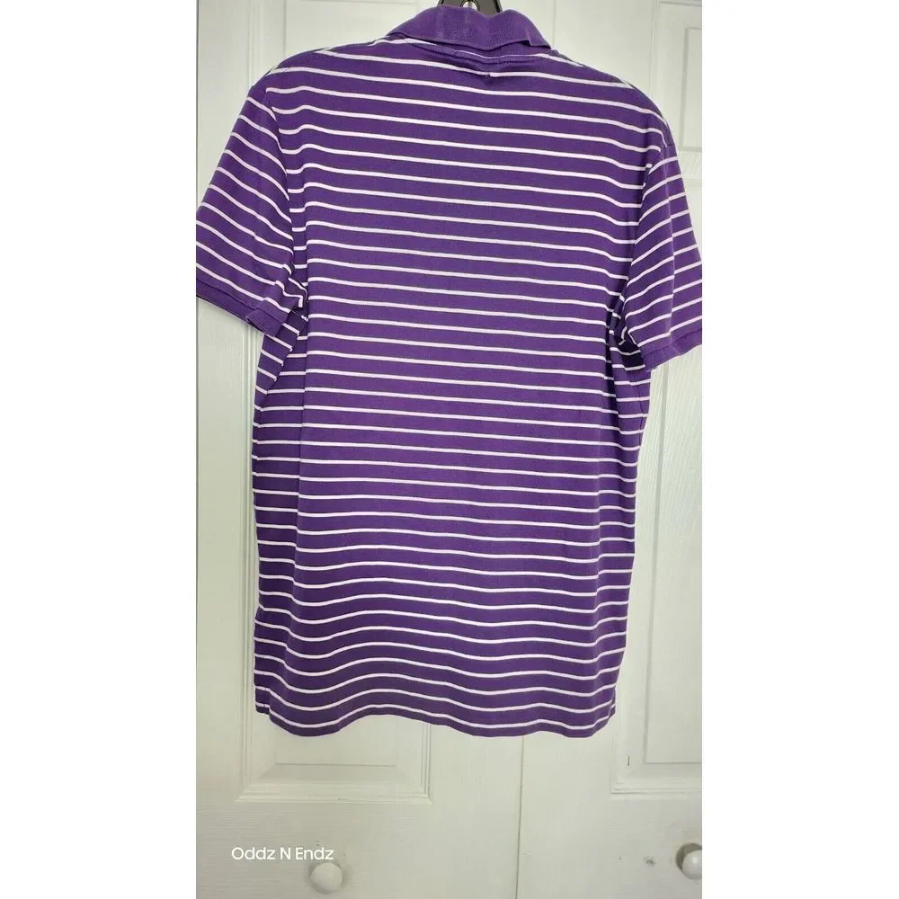 Polo Ralph Lauren Mens Purple Striped Polo Shirt M 100% Cotton Short Sleeve Clas
